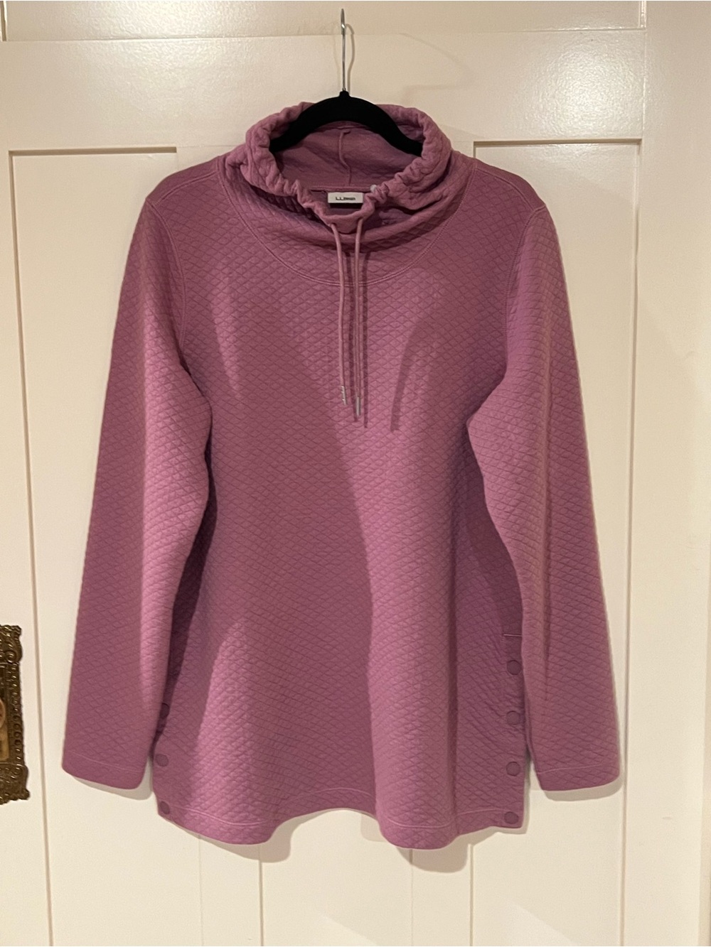 LL Bean Quilted Pullover Women Large Pink Funnel Neck Side Button 513186